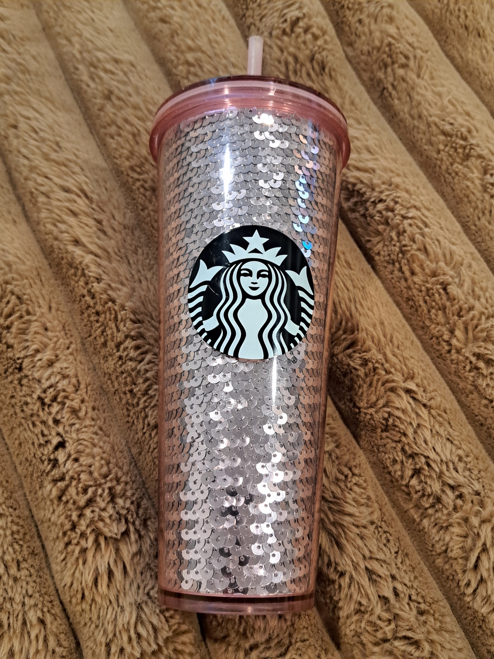 Rare 2017 Starbucks Pink Rose Sequin Venti Tumbler Cup 24oz